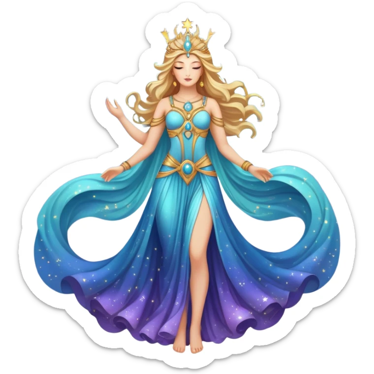 fullbody universe goddess Sophia with intricate details, cosmic goddess with starry elements, highly detailed celestial being with glowing features sticker
