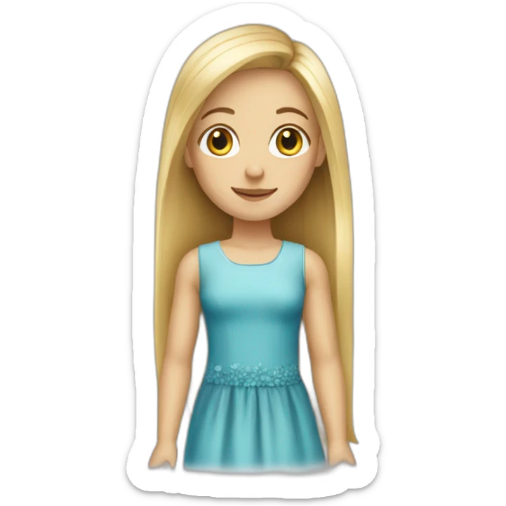 Young girl with long straight blond hair and a dress sticker
