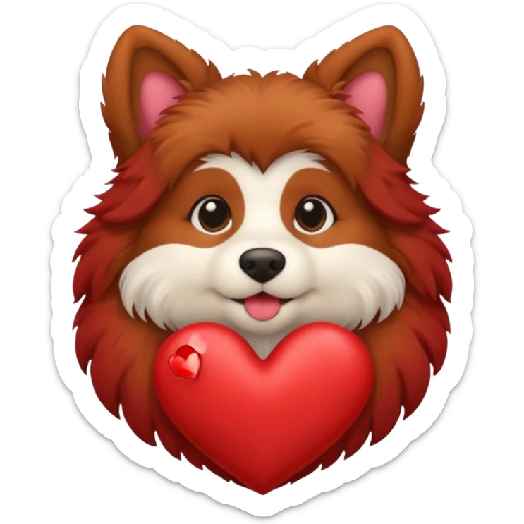 brown fuzzy dog with a heart that says I LOVE YOU sticker