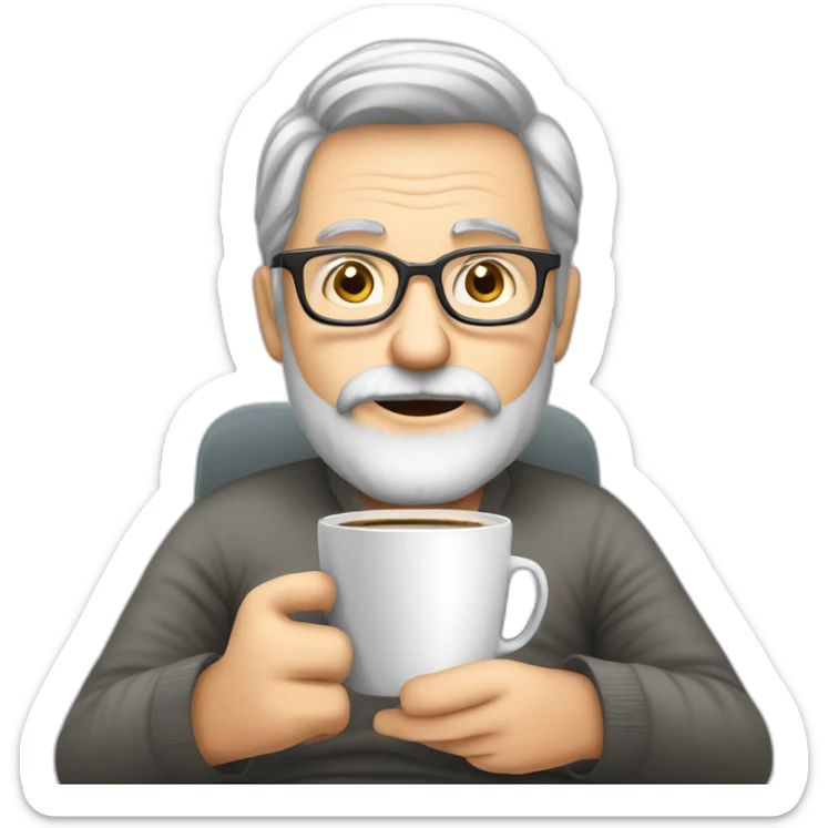 Gray Bearded 50 years  man, glasses, perspective armchair, Reading at home, drinking a coffee sticker
