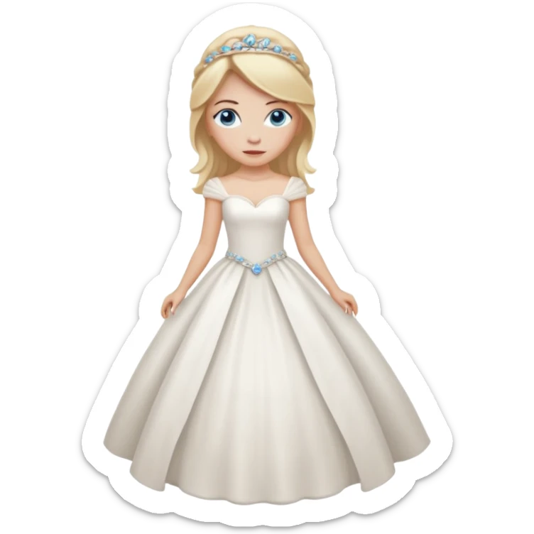 Chica blanca, ojos azules,vestida novia, cuerpo entero, pelo rubiorecogido chirimbolos sticker
