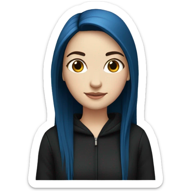 white girl with long straight dark blue hair wearing black hoodie sticker