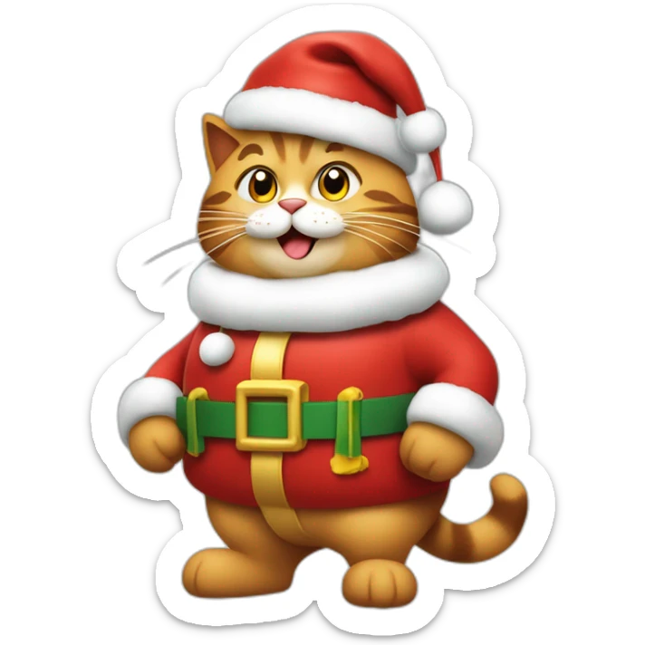 Gato disfrasado de santa claus, gordo y feliz, cargando gasolina sticker