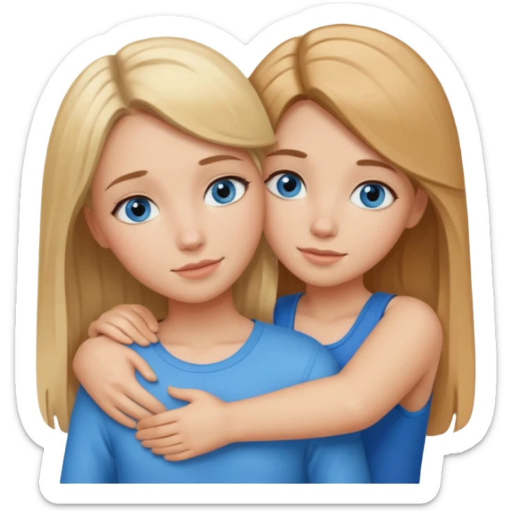 two Girls, Brown and Blonde hair, with Blue Eyes hugging sticker