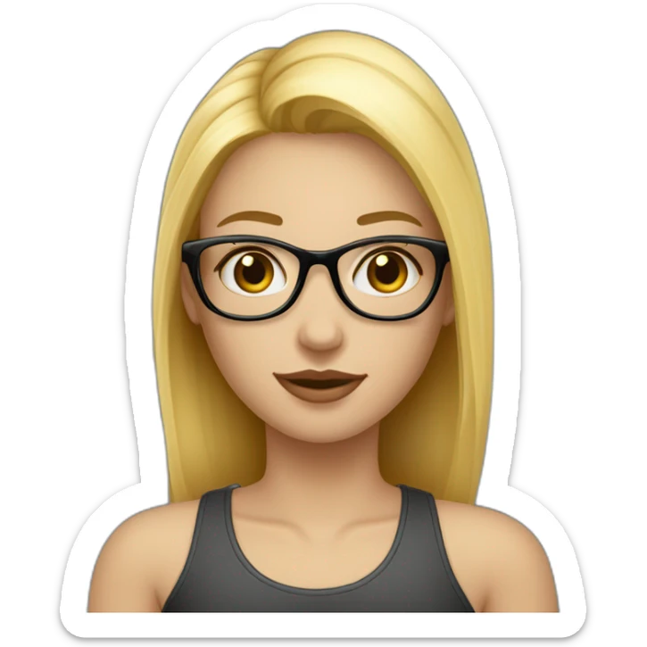 Fille au cheveux lisse long blonde au yeux bleus avec lunette dorée sticker