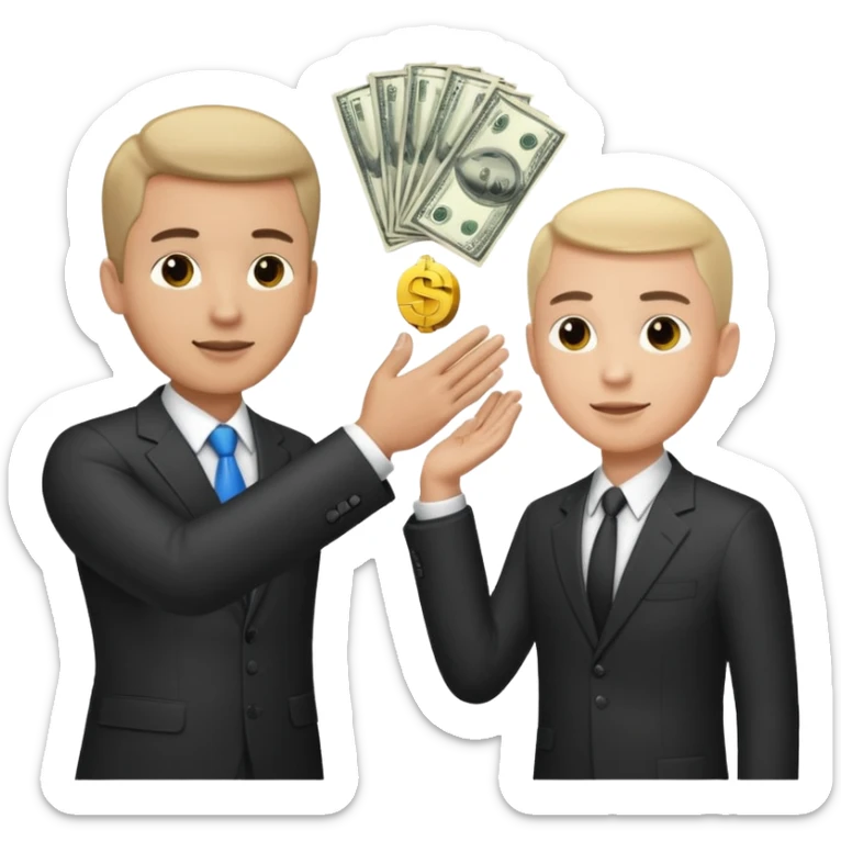 The businessman extends his hand to the side and give money to other businessman sticker