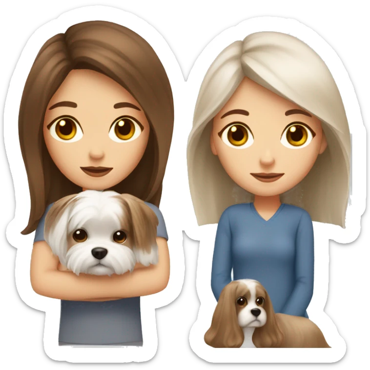 Brown hair and brown eyes girl and Maltese dog sticker