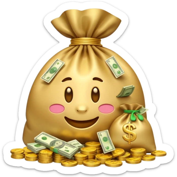 Luxury 3D emoji, overflowing money bag, stacks of cash, premium lighting, rich glossy look, ultra clean, transparent background


 sticker