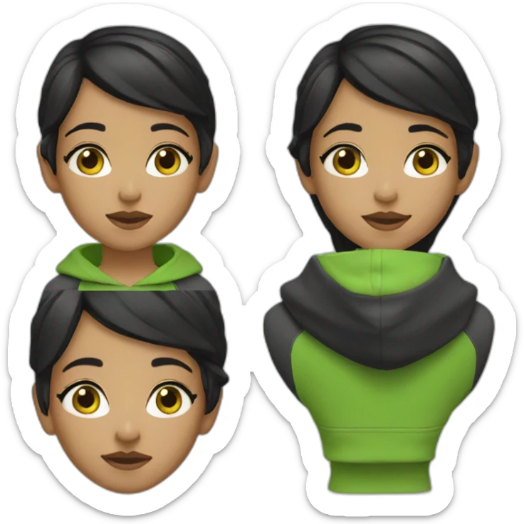 Girl-with-black-short-black-hair-and-green-hoodie sticker