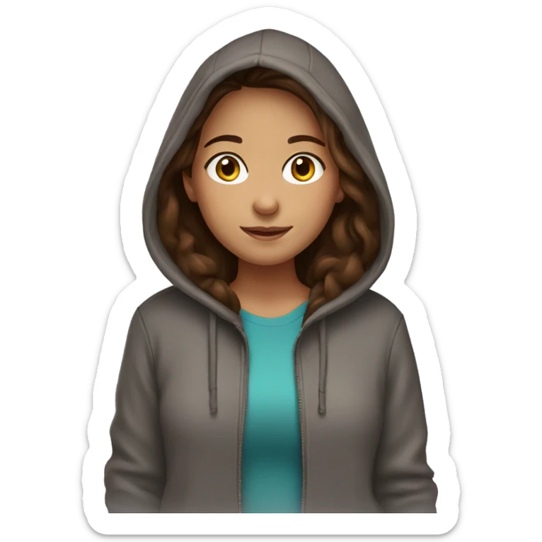 brown hair girl wears hoodie sticker