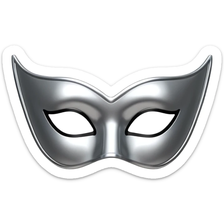 A sleek masquerade mask emoji made of polished silver chrome, smooth sensual curves, reflective metallic surface, mysterious sexy luxury vibe, minimal iOS emoji style, centered, clean white background sticker