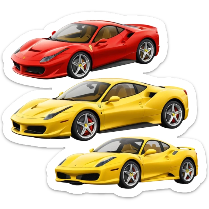group of 4 sport cars, Ferrari brand, emoji style sticker