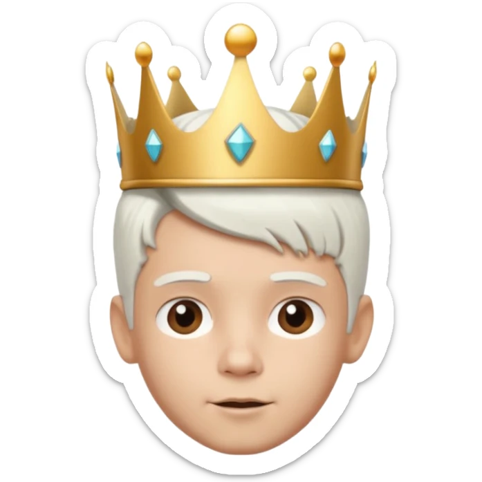 Royal latin Kid boy with wery fancy 3d crown head 3d style only face half rotate head white hair 3d face in rotate sticker