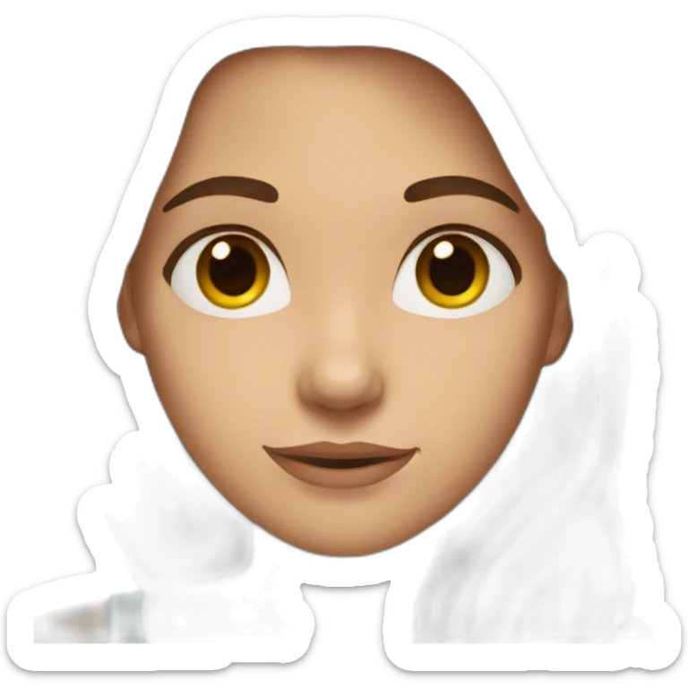 brown-haired woman with long hair, brown eyes, depicting a heart with her hands sticker