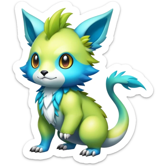 Cute cool colorful fantasy animal hybrid Fakemon full body sticker