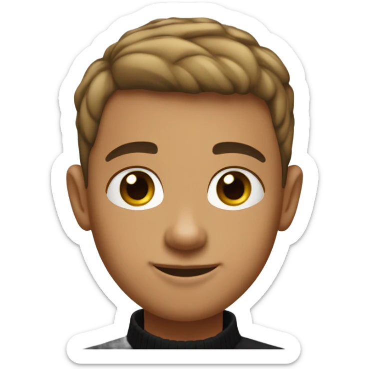 boy with light tanned skin, buzz cut, no facial hair, wearing a smart black quarter zip jumper with white t shirt underneath. sticker