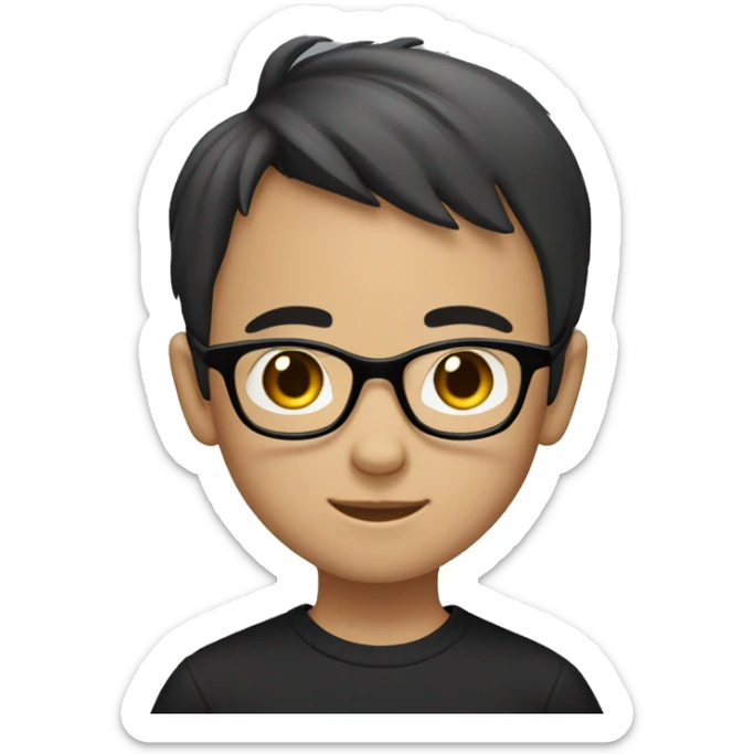 The young Chinese boy WITH black EYES smiled with short hair, black-rimmed glasses and a black T-shirt. sticker