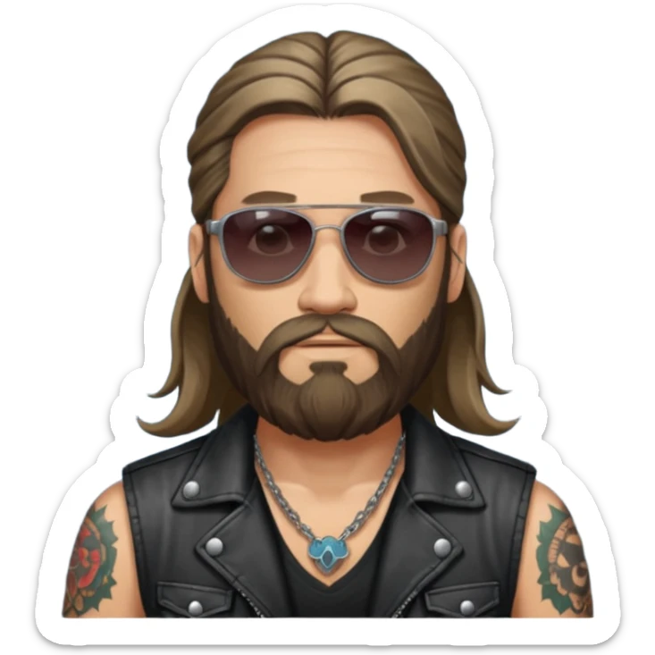 biker gang with sunglass and rugged guy bearded long hair in tatoots sticker