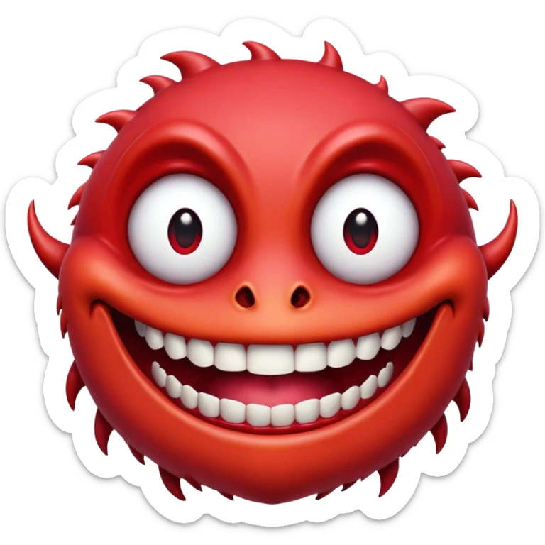 Creature comes out of the eye of a another creature who has red skin and a wide smile with long teeth sticker