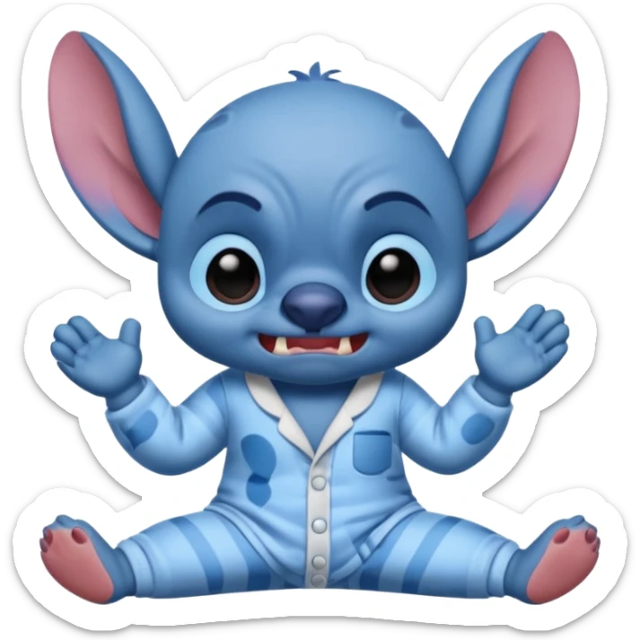 crie um memoji do personagem stitch onde ele esteja de pijama com carinha de sono assim como na imagem, porém sendo um memoji sticker