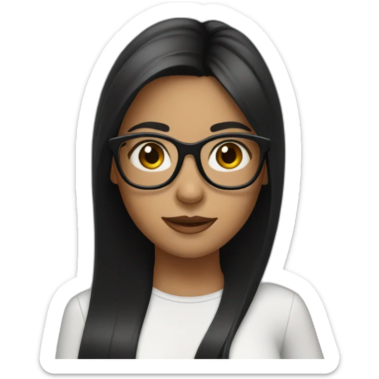 a girl with straight  middle black hair wear black glasses sticker