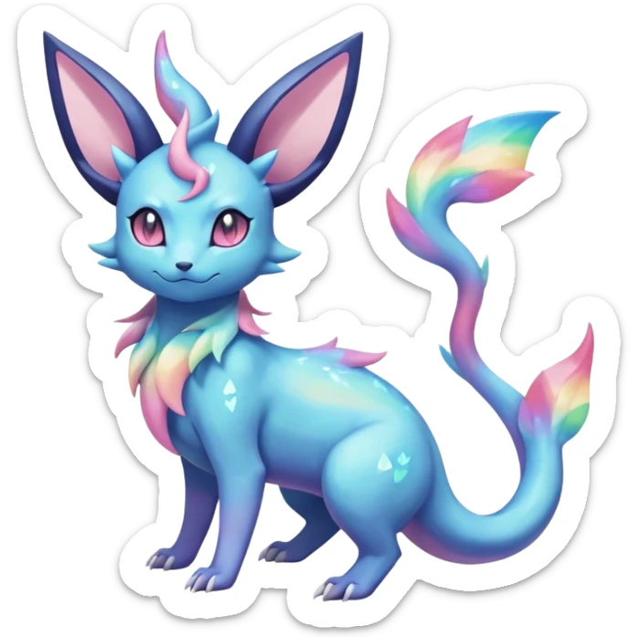 Rainbow crystalic Shiny pastel Nebulae Salandit-Glaceon-Sylveon-Espeon-Vaporeon-Noibat-Fakémon-hybrid-creature (full body)  sticker