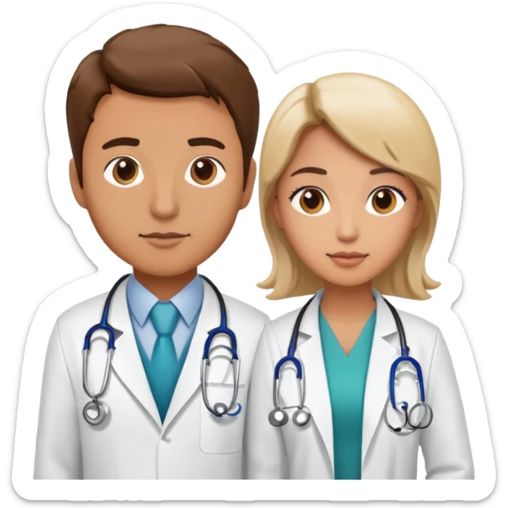 Female doctor and male doctor with medical symbols sticker