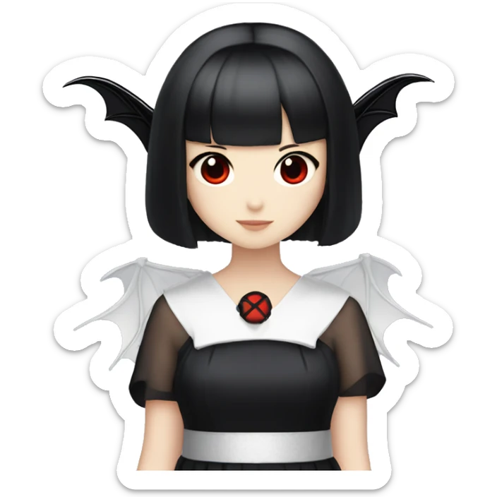 short-black-haired-red- eyed-Japanese-idol-girl with bat wings and a goth dress on sticker