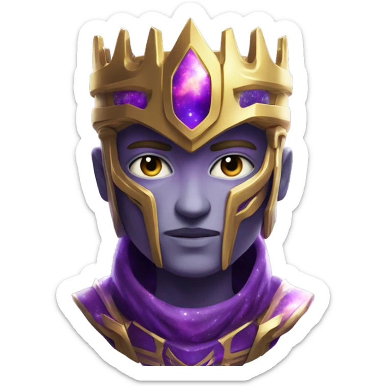 white eyes purple galaxy skin galaxy god king with golden detailed armor sticker