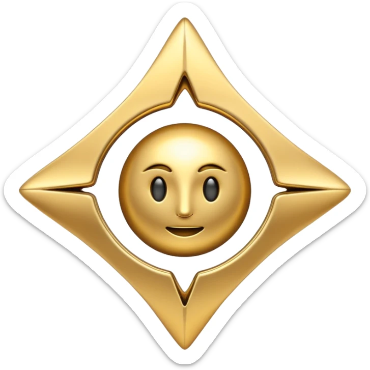 abstract amulet emoji, liquid metal form, symmetrical design, mystical futuristic 3D icon, isolated on white sticker