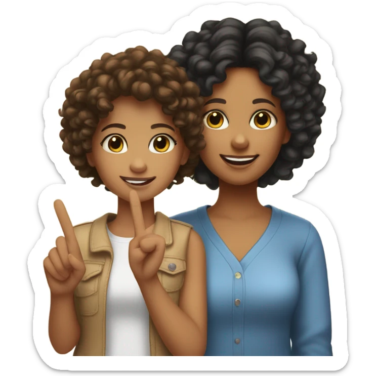 Brown curly hair tan skin girl with black curly hair tan skin mom peace sign sticker