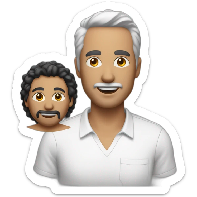 A middle-aged man with a stubble and black and white hair in a white shirt and black pants sticker