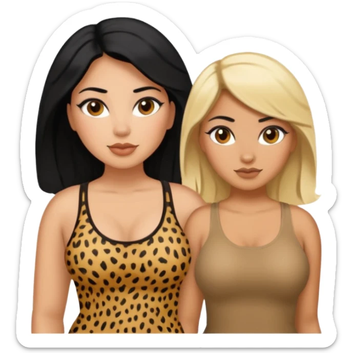 Latina woman with black hair chubby and black woman with blonde hair slim thick in cheetah top sexy sticker