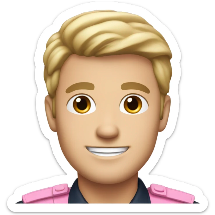 white male smiling with dark hair wearing a pink police uniform sticker