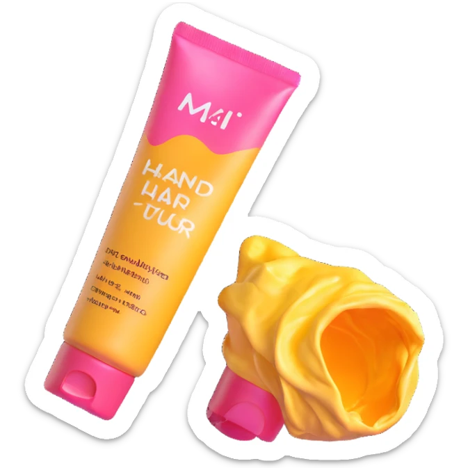 empty, crumpled hand cream tube, pastel and vibrant colors, very squished and wrinkled, cap on, no face, looks like a beauty product sticker