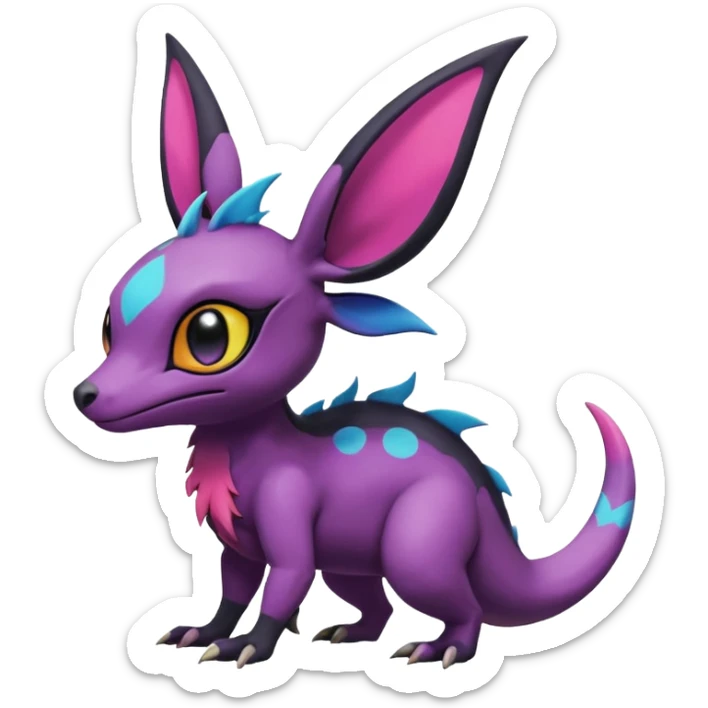 Rare exotic cute epic aesthetic Salandit-Eevee-Noibat-species-Fakemon-hybrid-creature, with markings, full body sticker