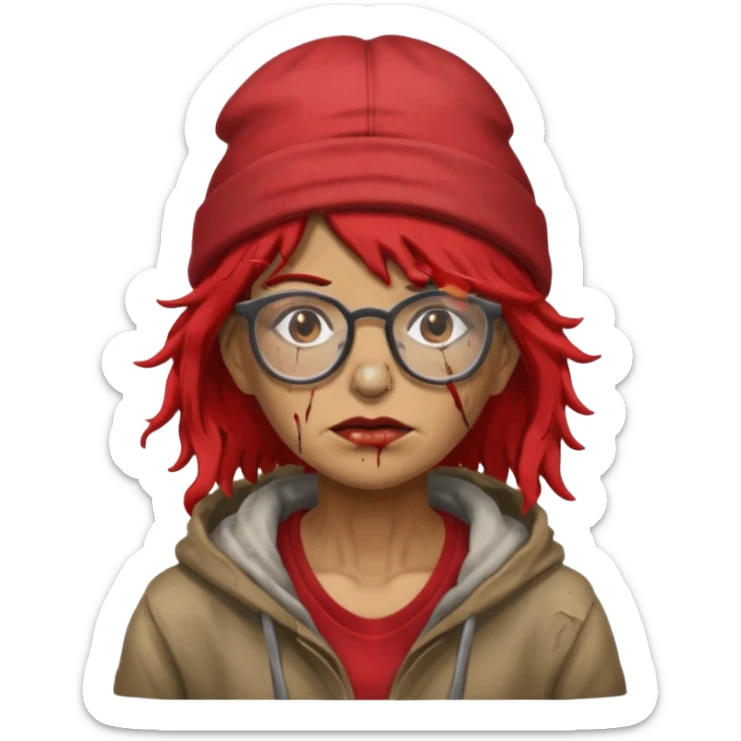 very dirty looking homeless woman with ripped red hat with ugly hair and glassess sticker