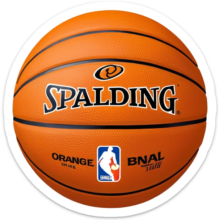 Minimalist basketball in classic orange color with small Spalding and NBA logos sticker