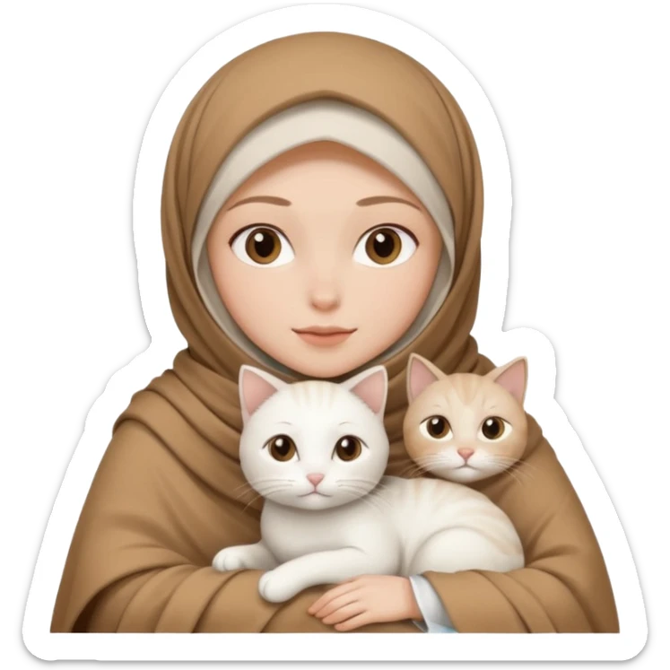 Beyaz Kediyle hijab bayan yanyana kahve beyaz battaniye sticker
