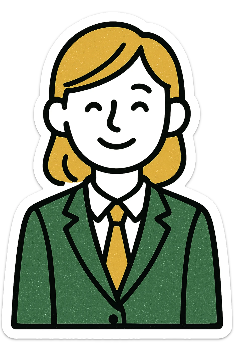 woman in suit, minimalistic, green gold and white color scheme, clean lines sticker