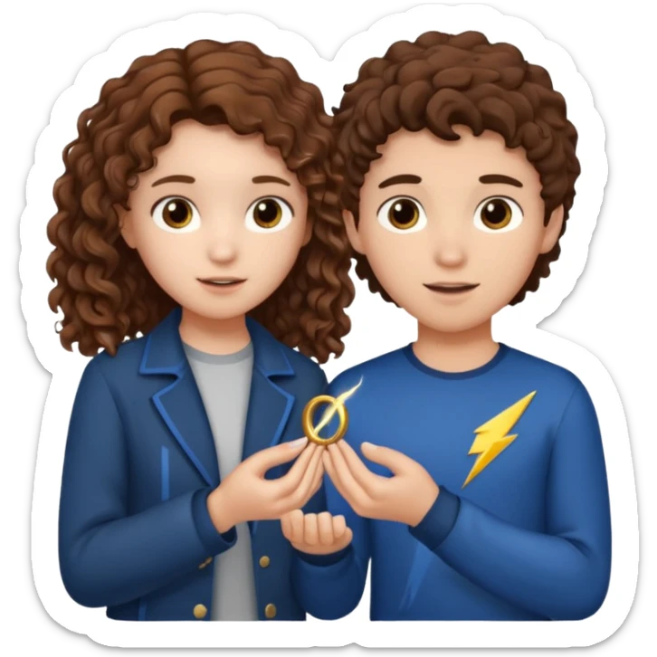 a 15 year old girl with brown curly hair but she has lightnings in it with a brown haired boy who gave her a promise ring sticker