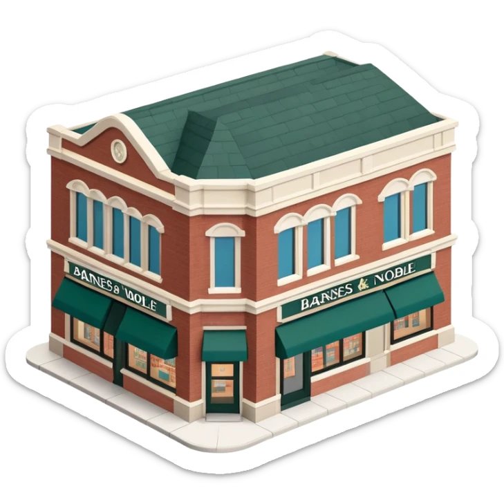 Barnes & Noble bookstore exterior, isometric dollhouse-style, highly detailed  sticker