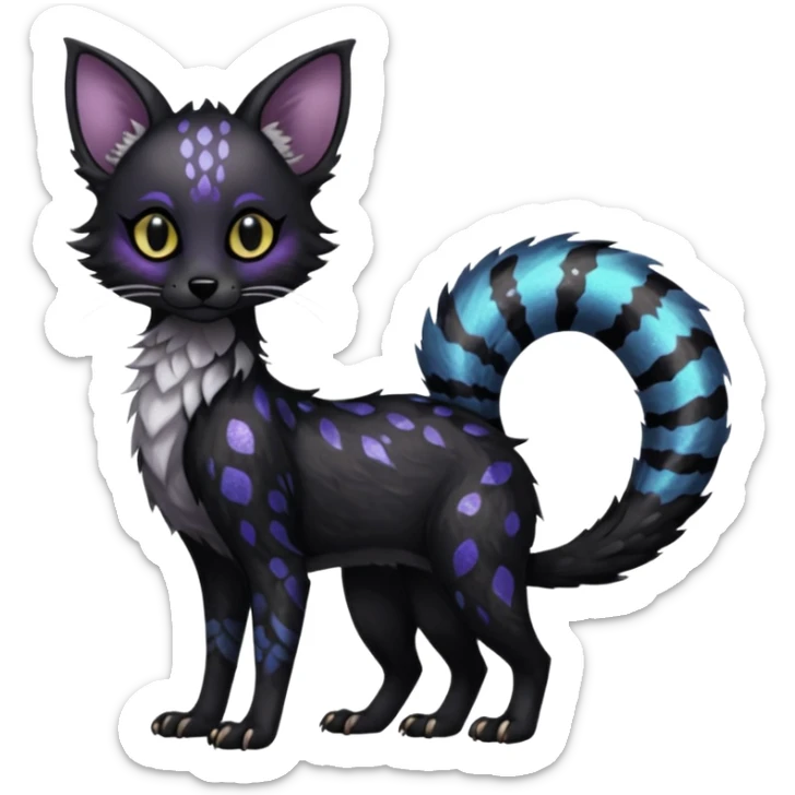Feral Rare Fantasy Dark gothic spooky  sparkly shiny Vernid-Trico-species by LiLaiRa, random markings, tufted tail, tufted ears, full body sticker