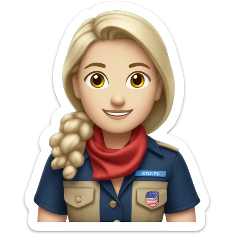 White girl scout with a navy blue shirt and red scout scarf sticker