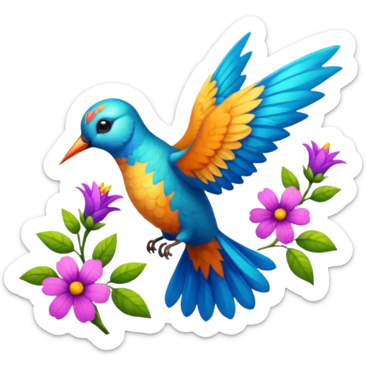 La la mañana se alegra entre flores y praderas ve avanzar mariposa bella y majestuosa entre colibrís sticker
