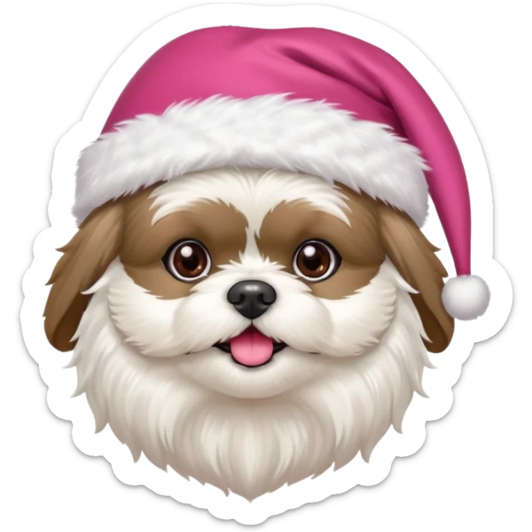 one little all white shih tzu with pink santa hat and one white and black havanese with red santa hat sticker