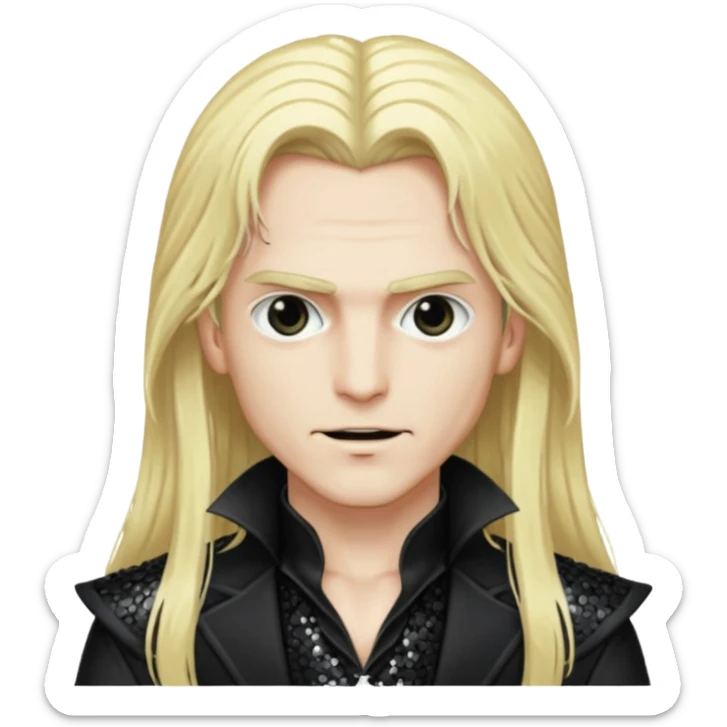 Alucard ,Son of Dracula with long blonde hair, black sequin outfit sticker