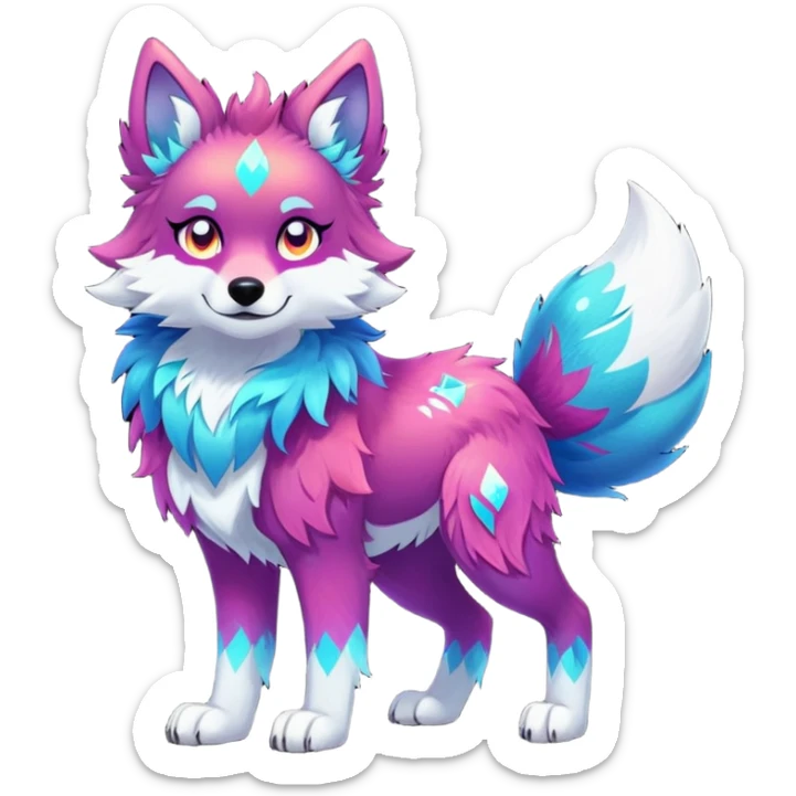 Vibrant multicolored Falvie-Fionbri-creature-sparkle-wolf-fursona, full body sticker