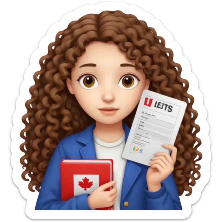A girl with long curly brown hair very sadly shows an IELTS certificate with a score of 3.0 sticker