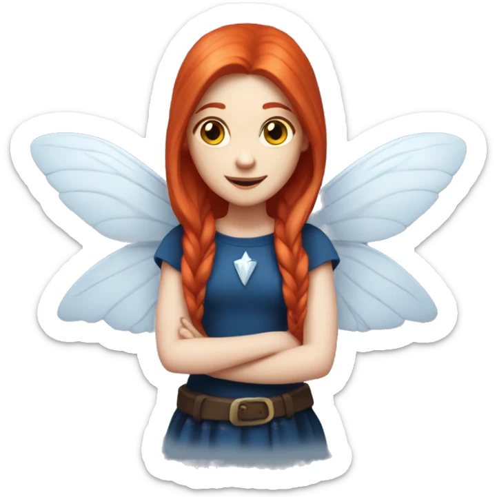 a white-skin fairy-girl-with-wings with long-straight-red-hair and dark-blue-top sticker